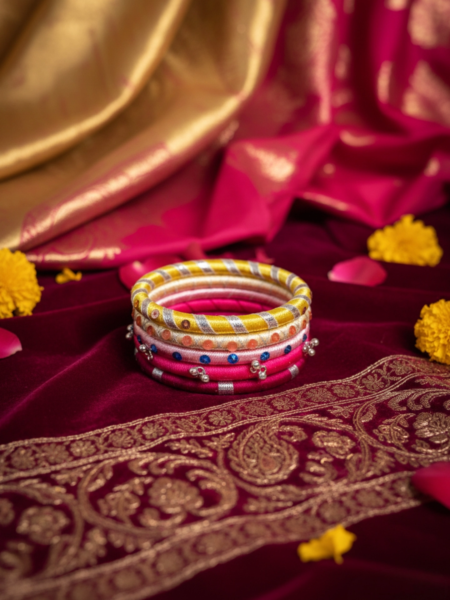 Silk and Cotton Thread Bangles Set